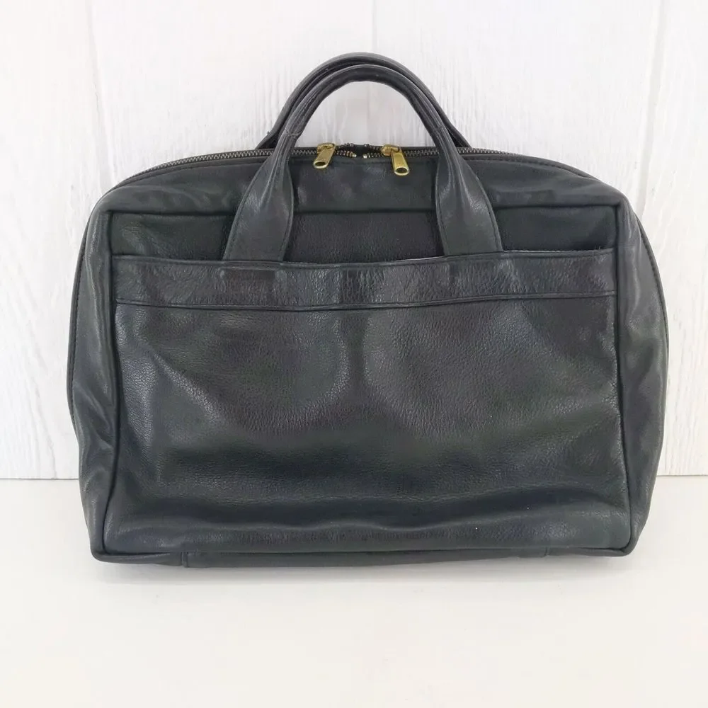 MacClay Leather Design Black Leather Laptop Briefcase Tote Bag‎ Attache